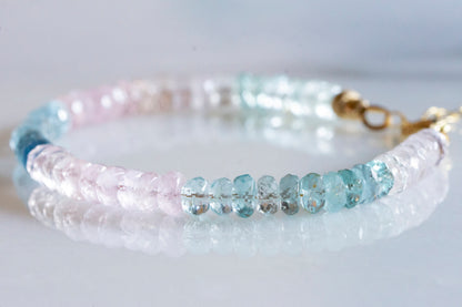 Aquamarine morganite gold bracelet