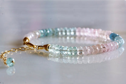 Aquamarine morganite gold bracelet