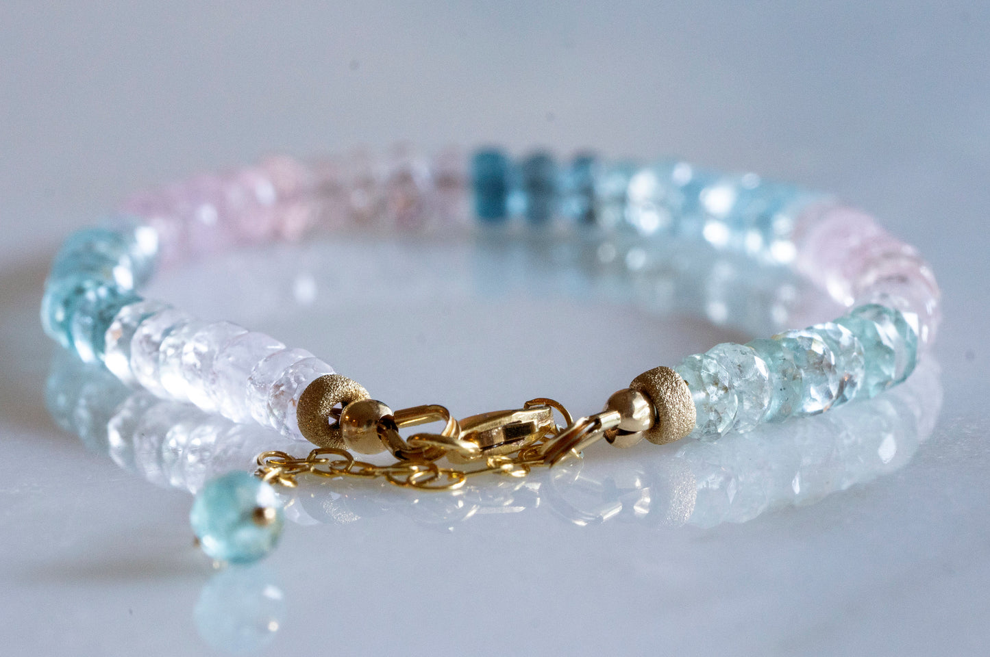 Aquamarine morganite gold bracelet