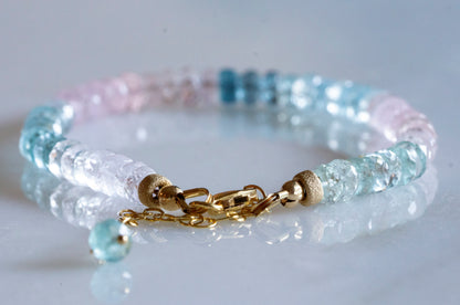 Aquamarine morganite gold bracelet