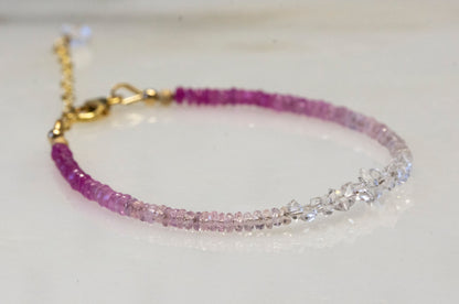 Ombre pink sapphire and Herkimer diamond bracelet