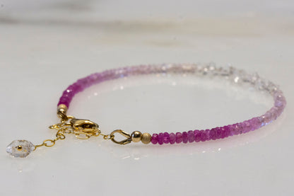 Ombre pink sapphire and Herkimer diamond bracelet