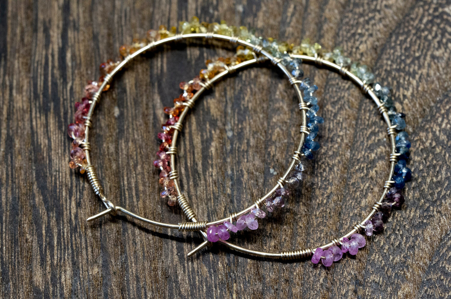 Sapphire rainbow hoop earrings