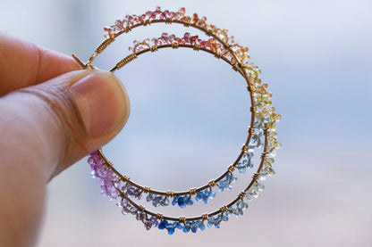 Sapphire rainbow hoop earrings