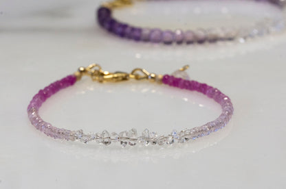 Ombre pink sapphire and Herkimer diamond bracelet
