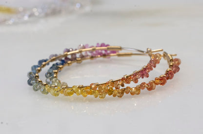 Sapphire rainbow hoop earrings