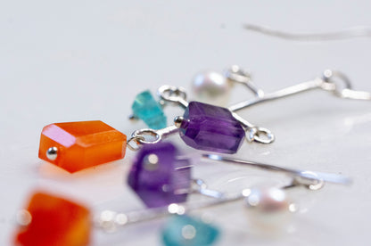 Multi gemstone branch earrings