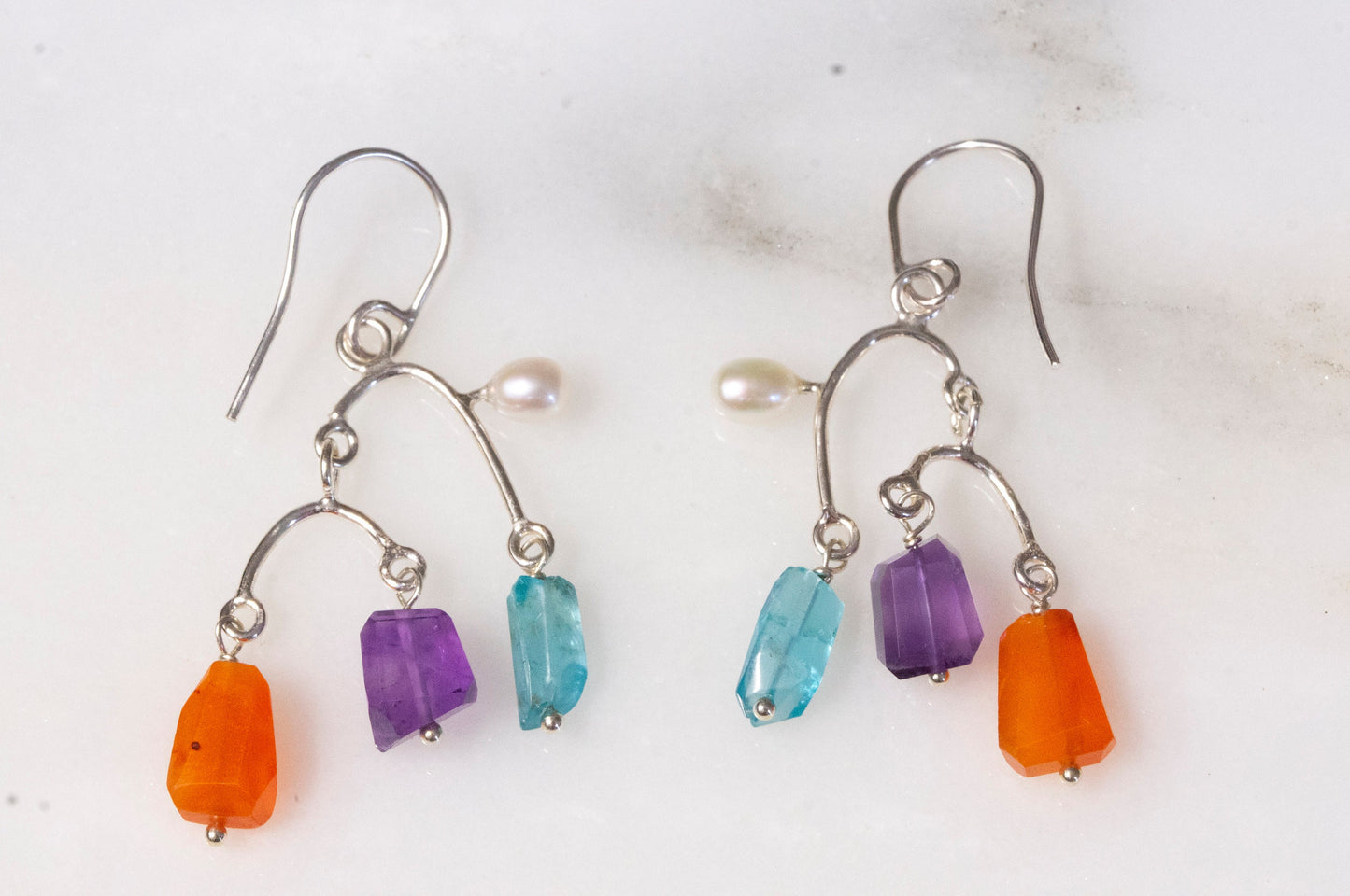Multi gemstone branch earrings