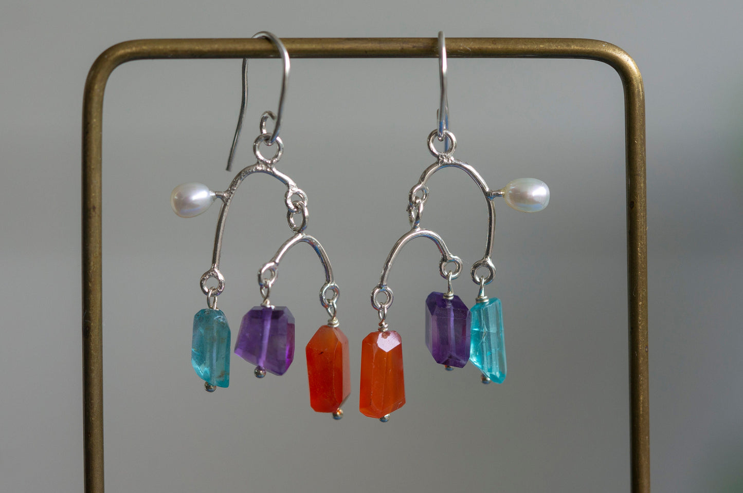 Multi gemstone branch earrings