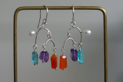 Multi gemstone branch earrings