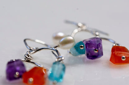 Multi gemstone branch earrings