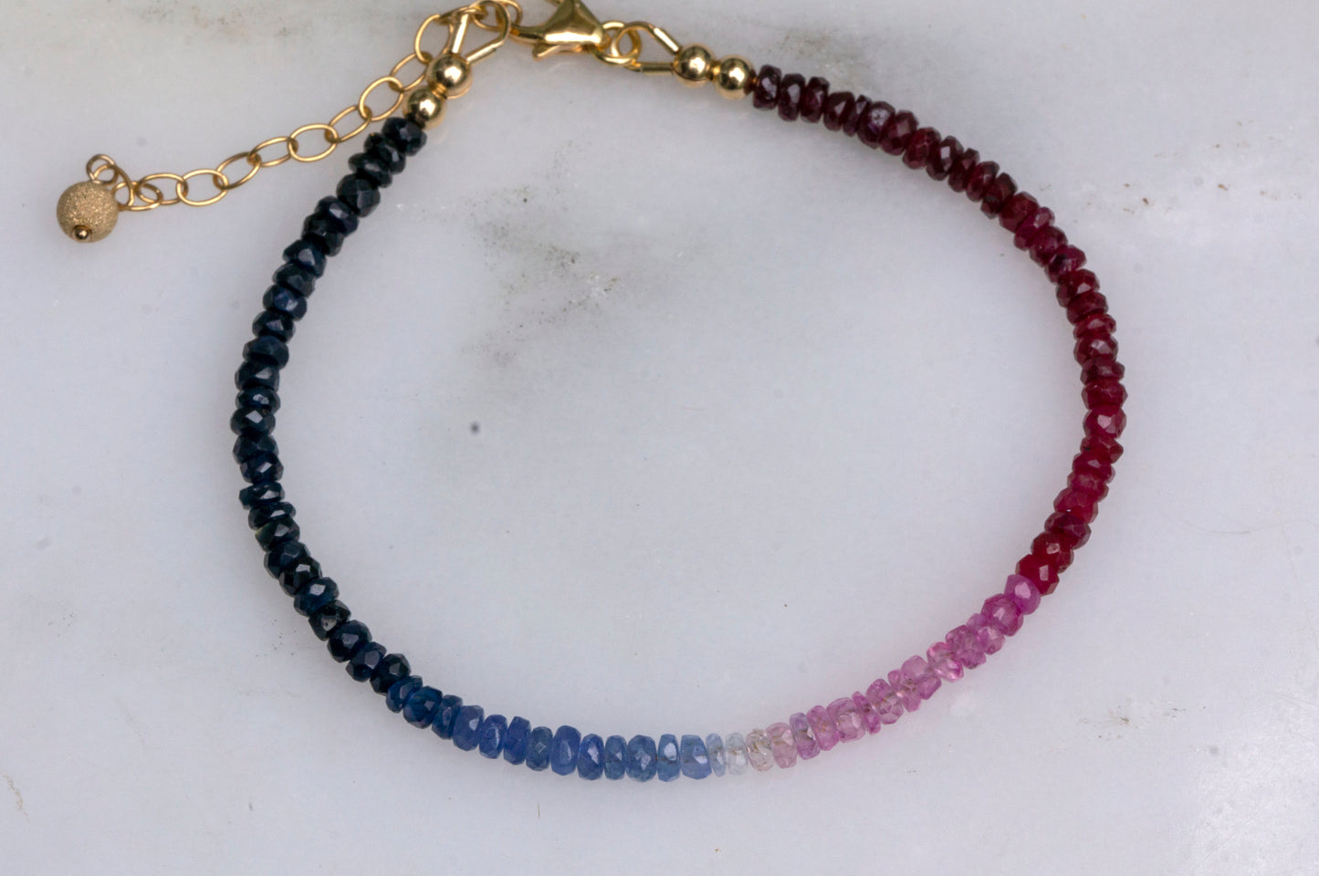 Ruby and Sapphire ombre beads bracelet