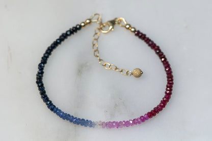 Ruby and Sapphire ombre beads bracelet