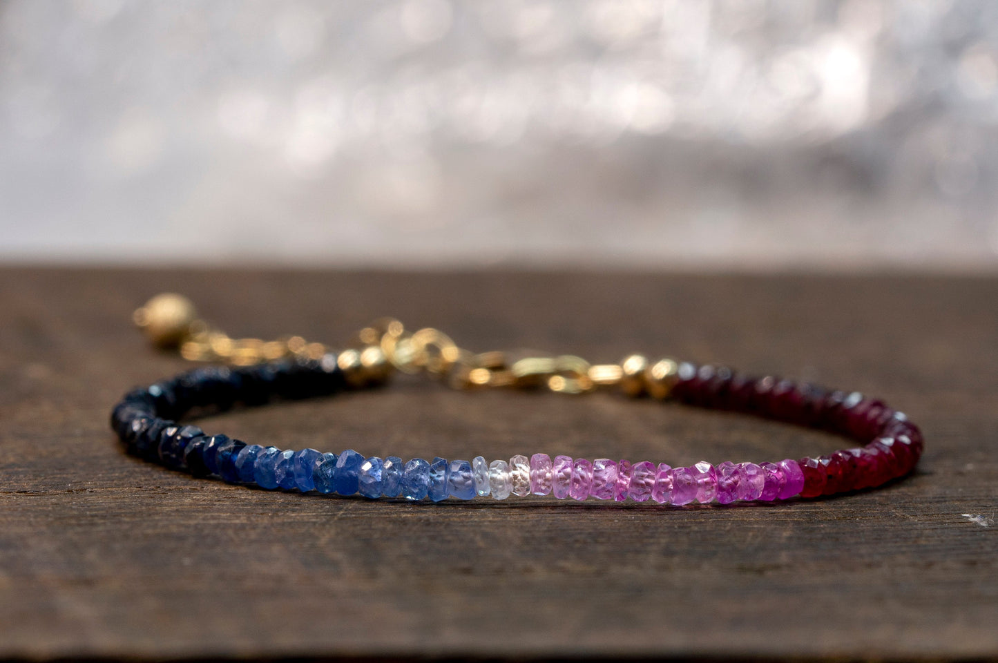 Ruby and Sapphire ombre beads bracelet