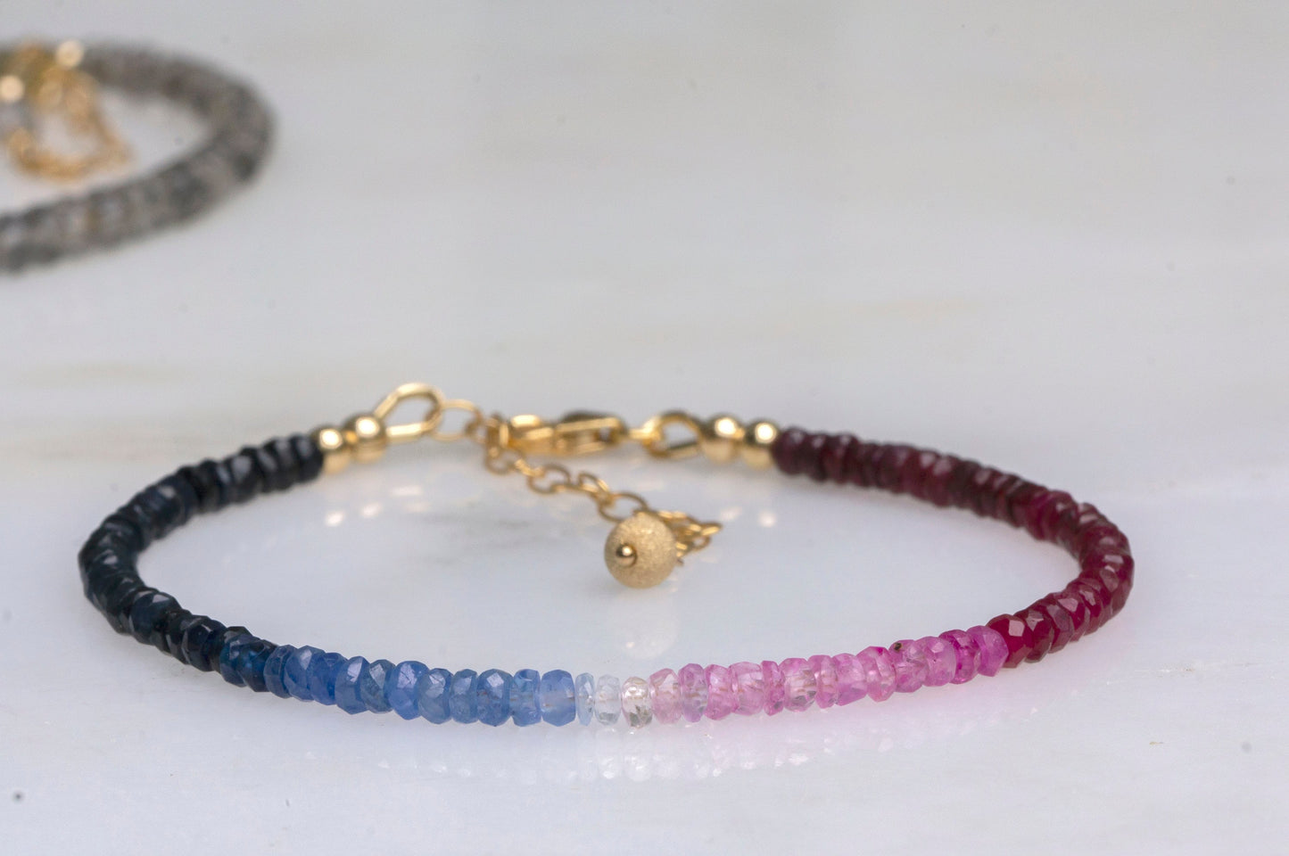 Ruby and Sapphire ombre beads bracelet
