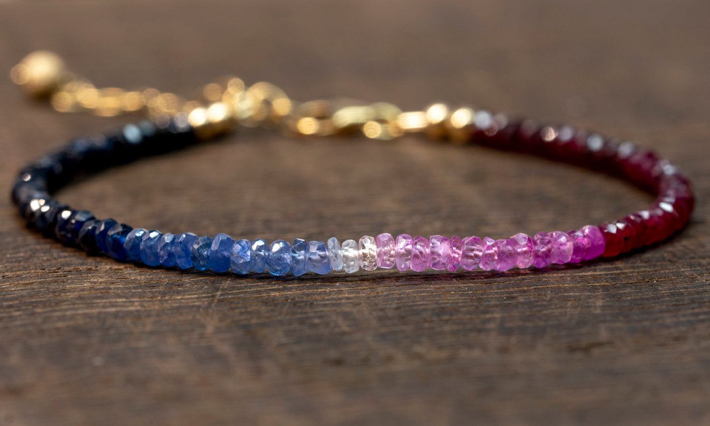 Ruby and Sapphire ombre beads bracelet