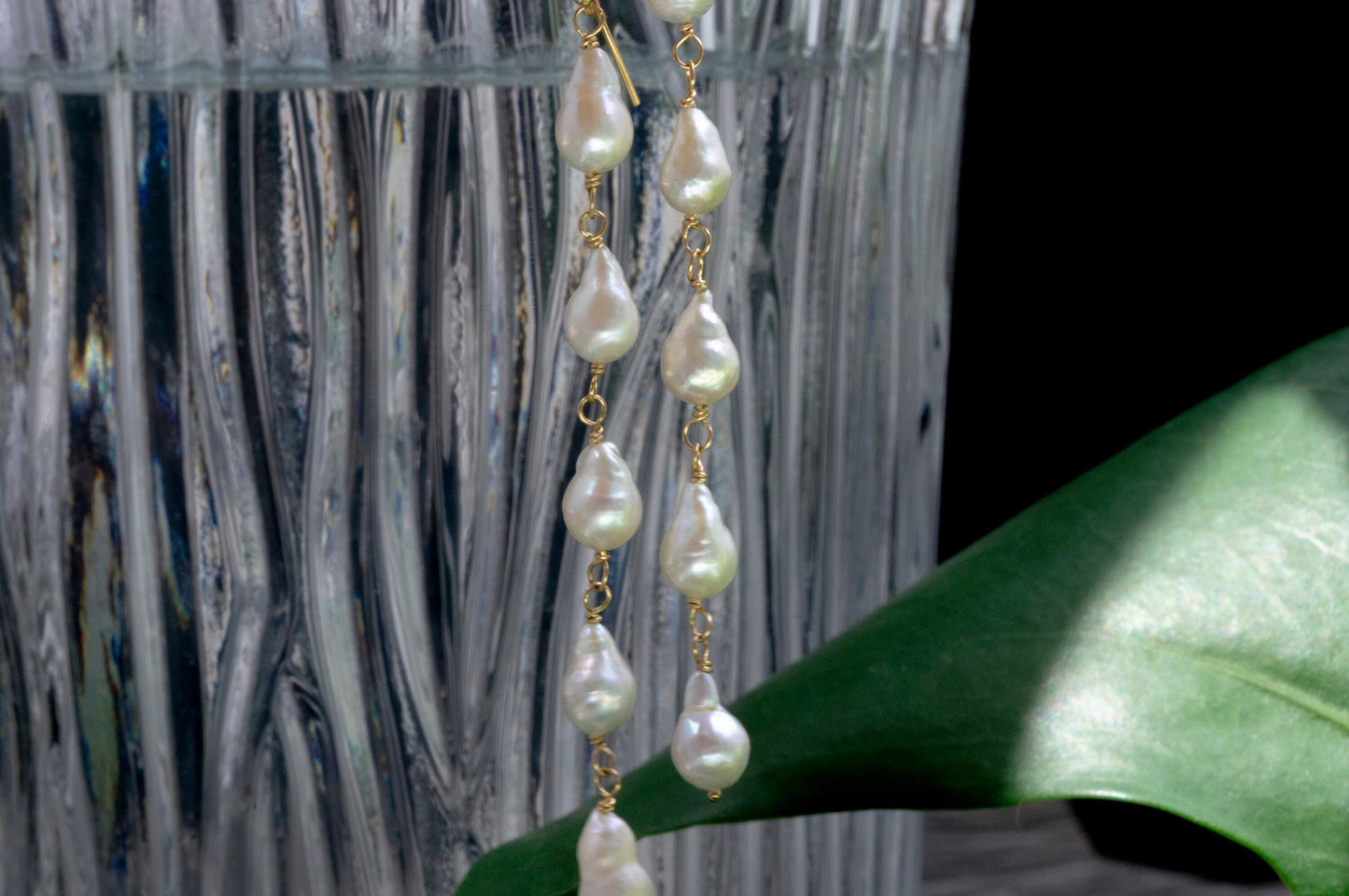 Long pearl gold-filled dangle earrings