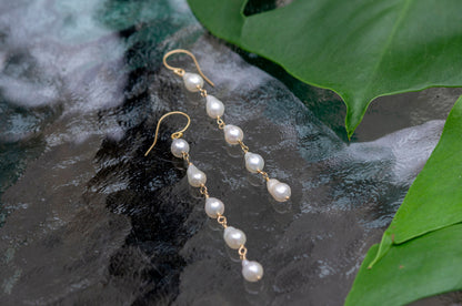 Long pearl gold-filled dangle earrings
