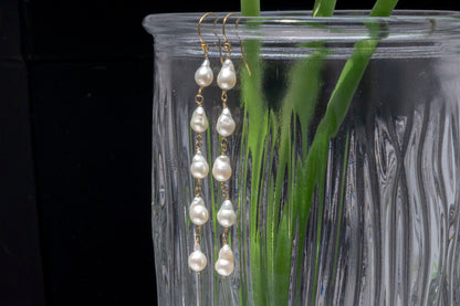 Long pearl gold-filled dangle earrings