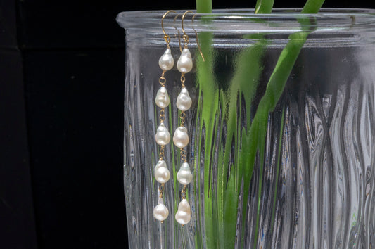 Long pearl gold-filled dangle earrings