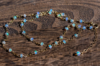Long opal rosary chain necklace