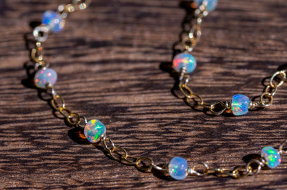 Long opal rosary chain necklace