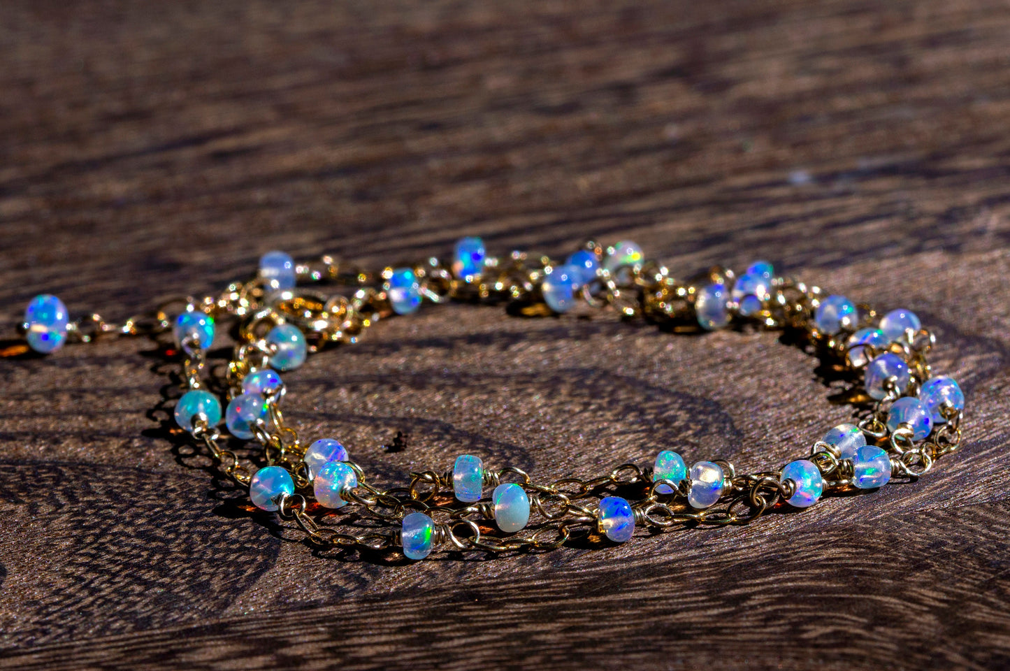 Long opal rosary chain necklace