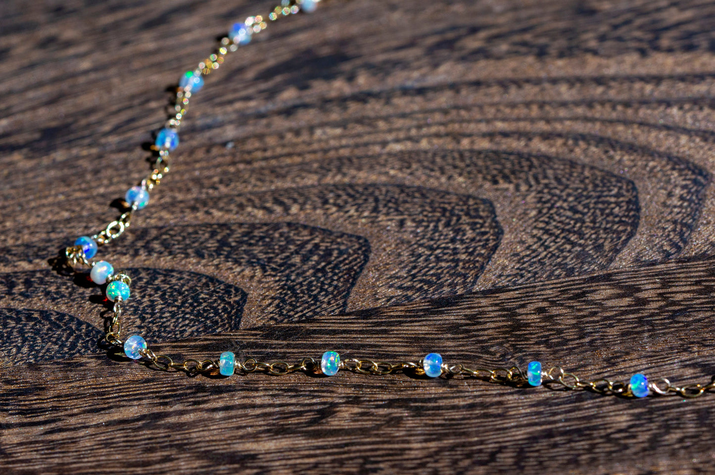 Long opal rosary chain necklace