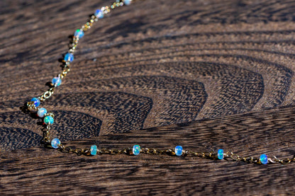Long opal rosary chain necklace