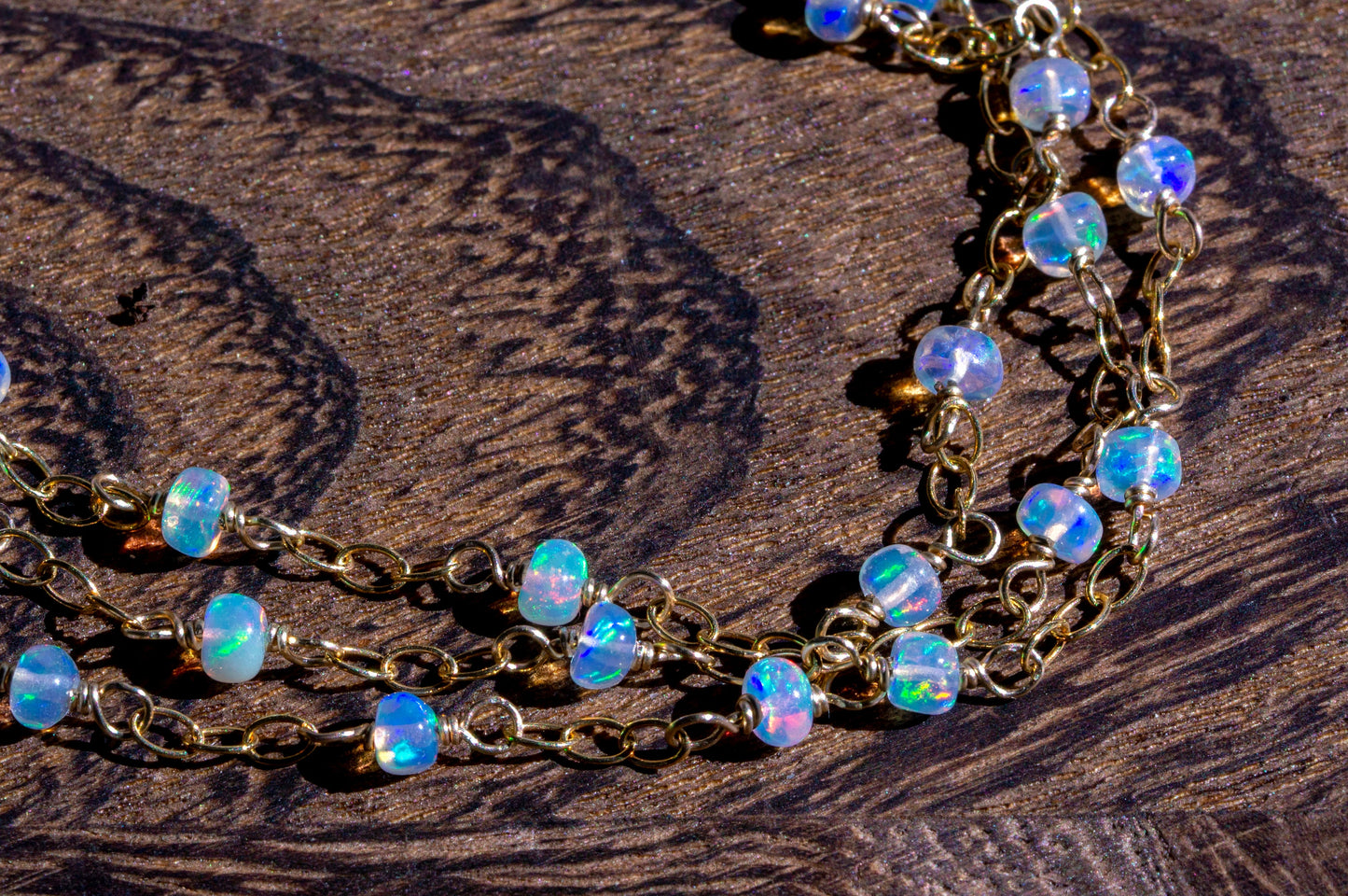 Long opal rosary chain necklace