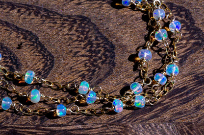 Long opal rosary chain necklace