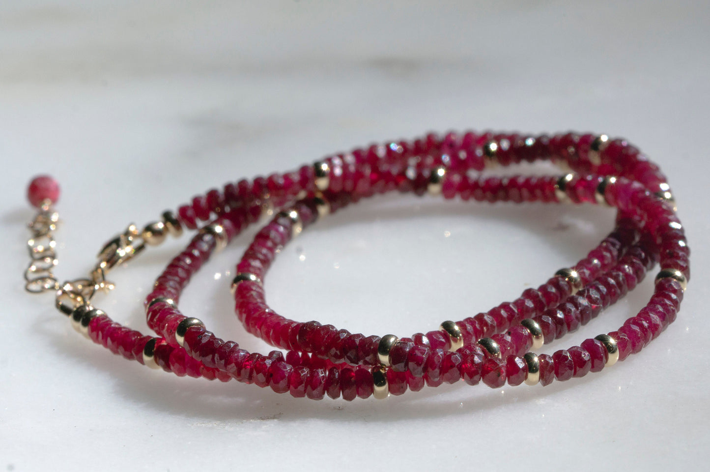 Ruby and gold bead necklace