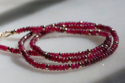 Ruby and gold bead necklace