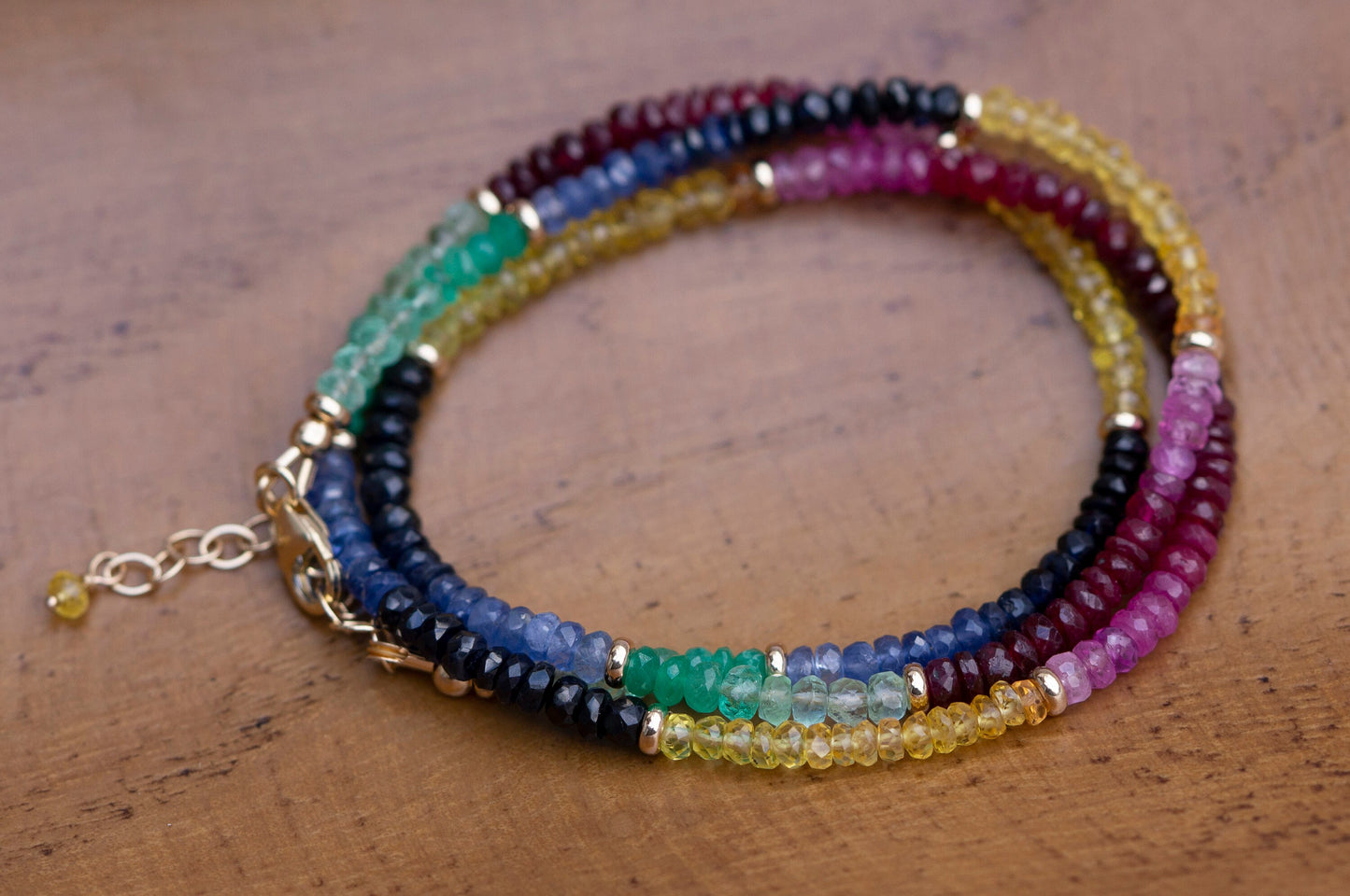 14k gold multi gemstone necklace