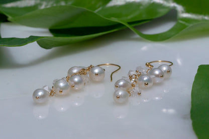 Pearl and Herkimer quartz cluster earrings