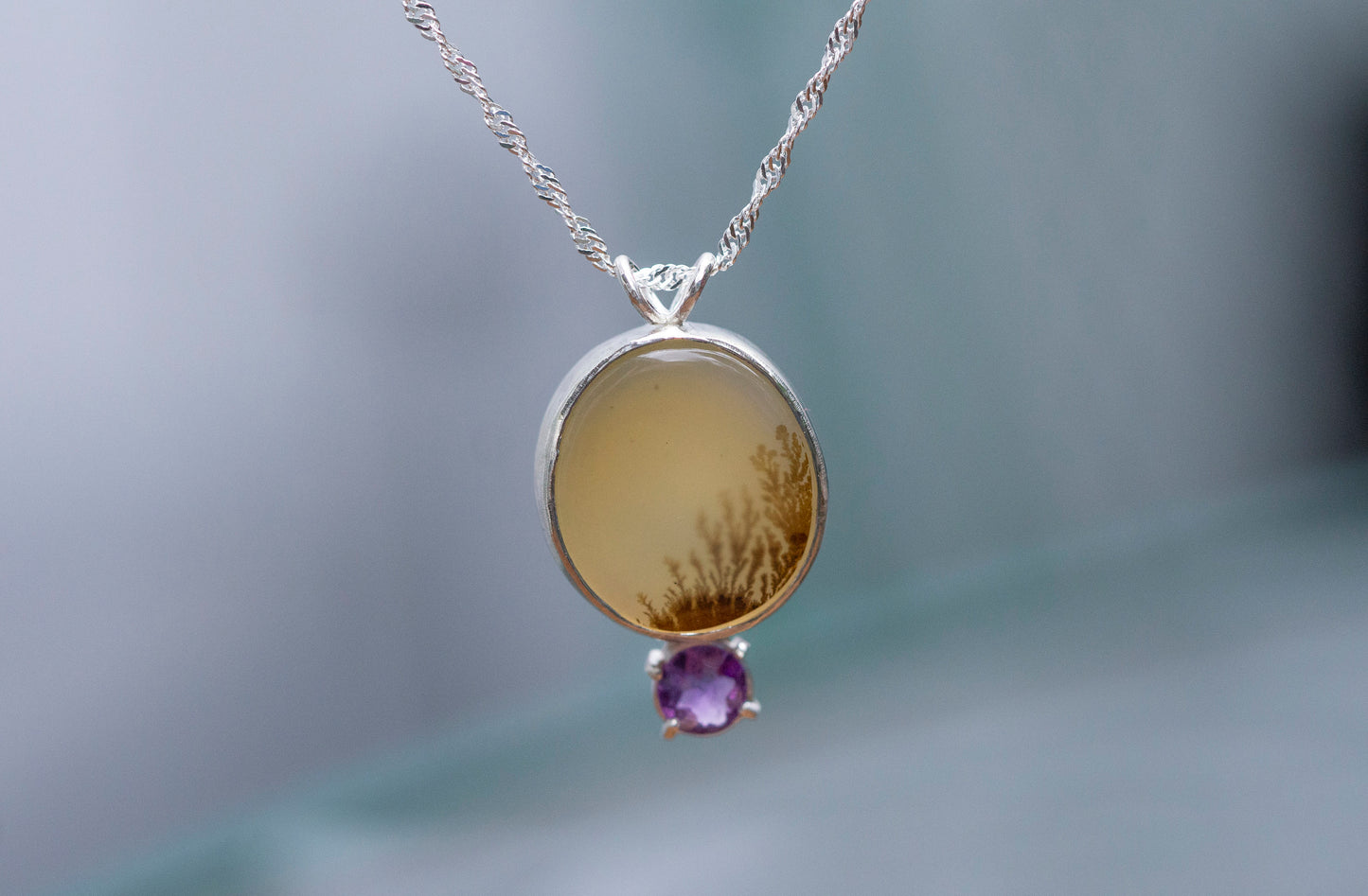 Dendritic agate sterling silver pendant