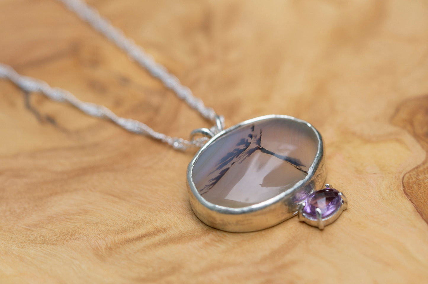 Dendritic agate sterling silver necklace