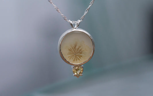 Dendritic agate and citrine silver pendant
