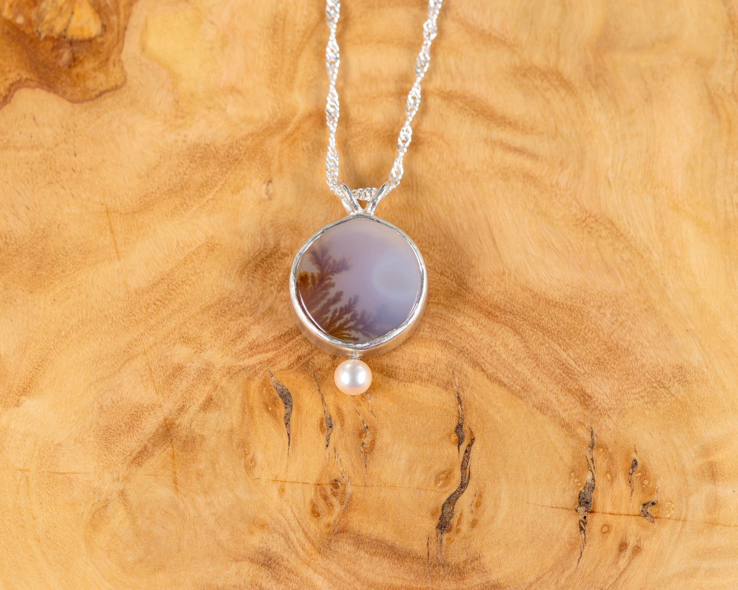 Dendritic agate sterling silver pendant