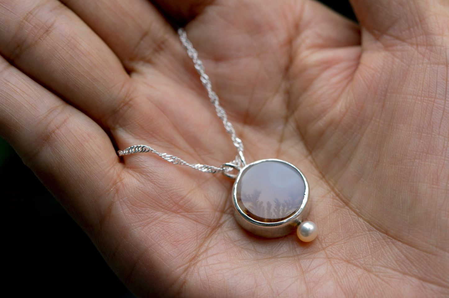 Dendritic agate sterling silver pendant