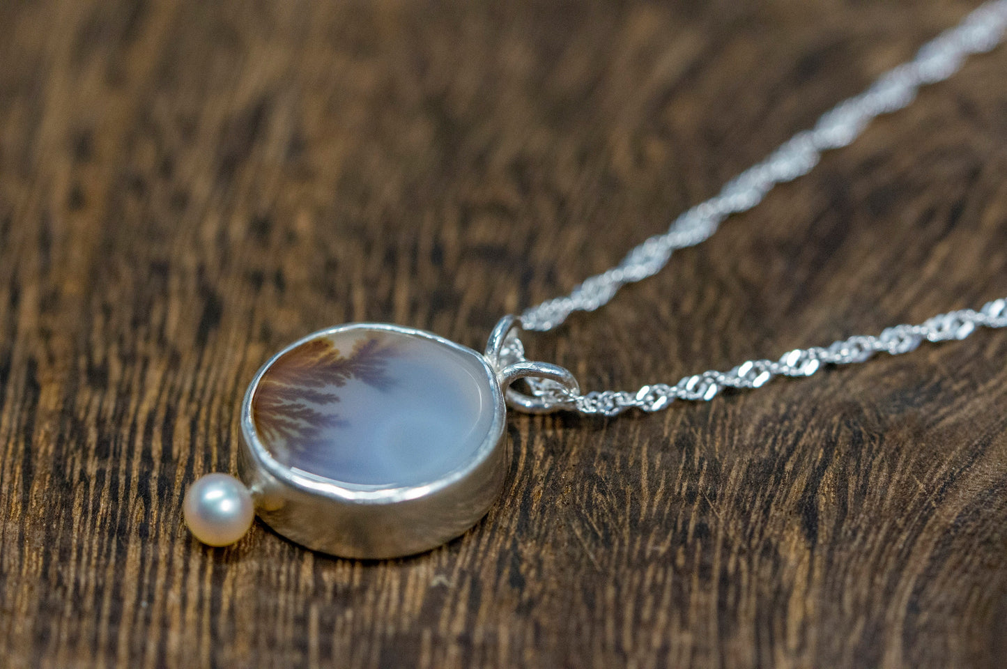 Dendritic agate sterling silver pendant