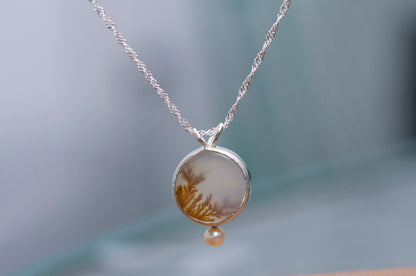 Dendritic agate sterling silver pendant