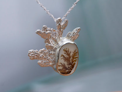 Dendritic agate pine leaf necklace