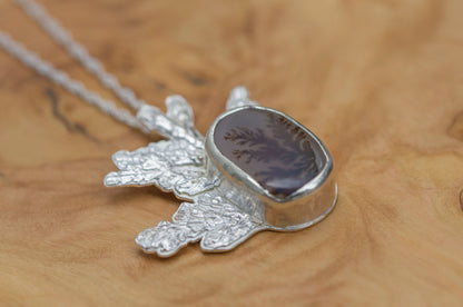 Dendritic agate pine leaf necklace