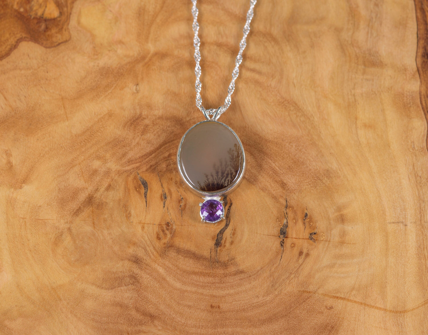 Dendritic agate sterling silver pendant