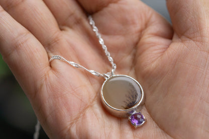 Dendritic agate sterling silver pendant