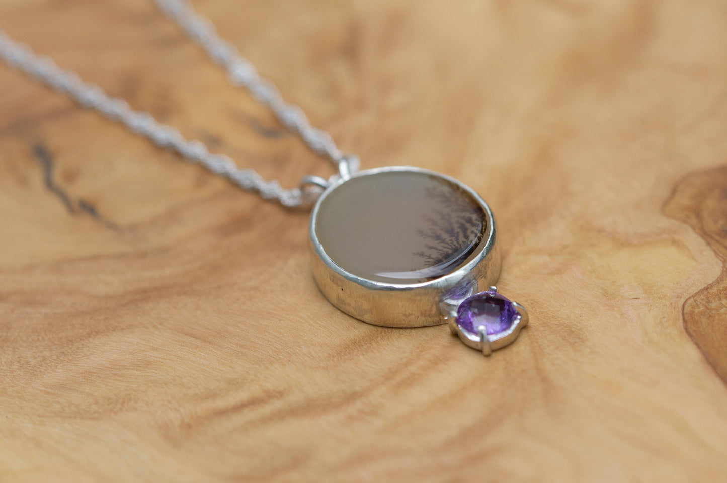Dendritic agate sterling silver pendant