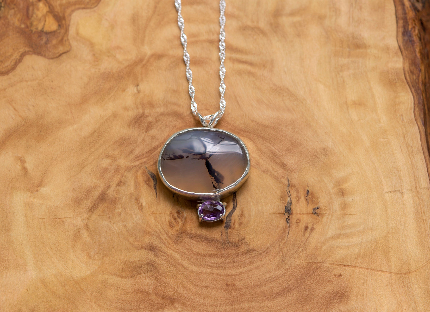Dendritic agate sterling silver necklace