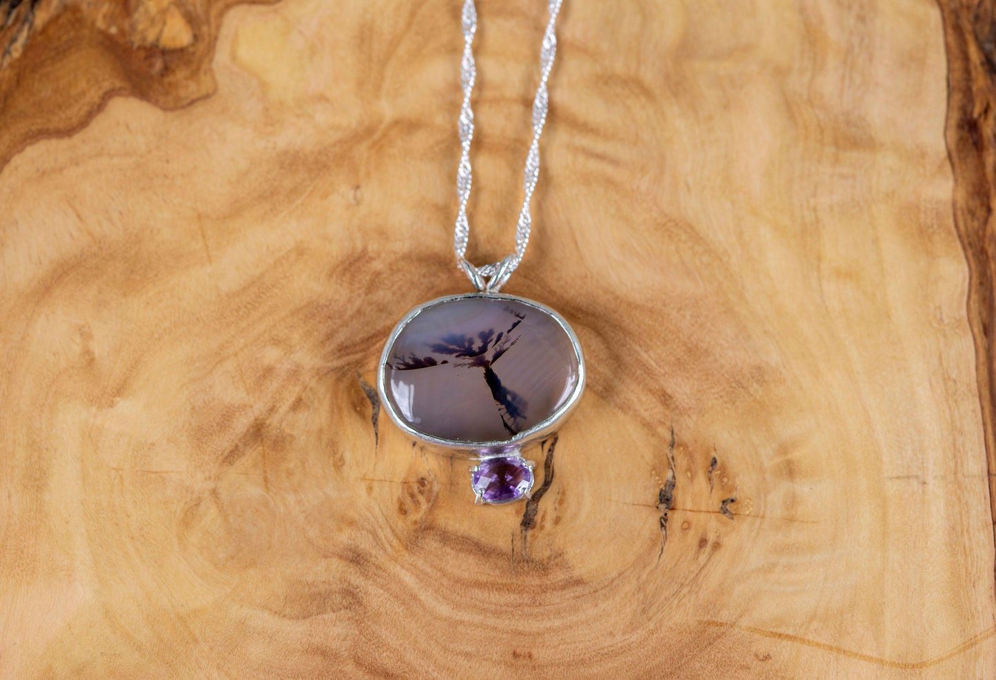 Dendritic agate sterling silver necklace
