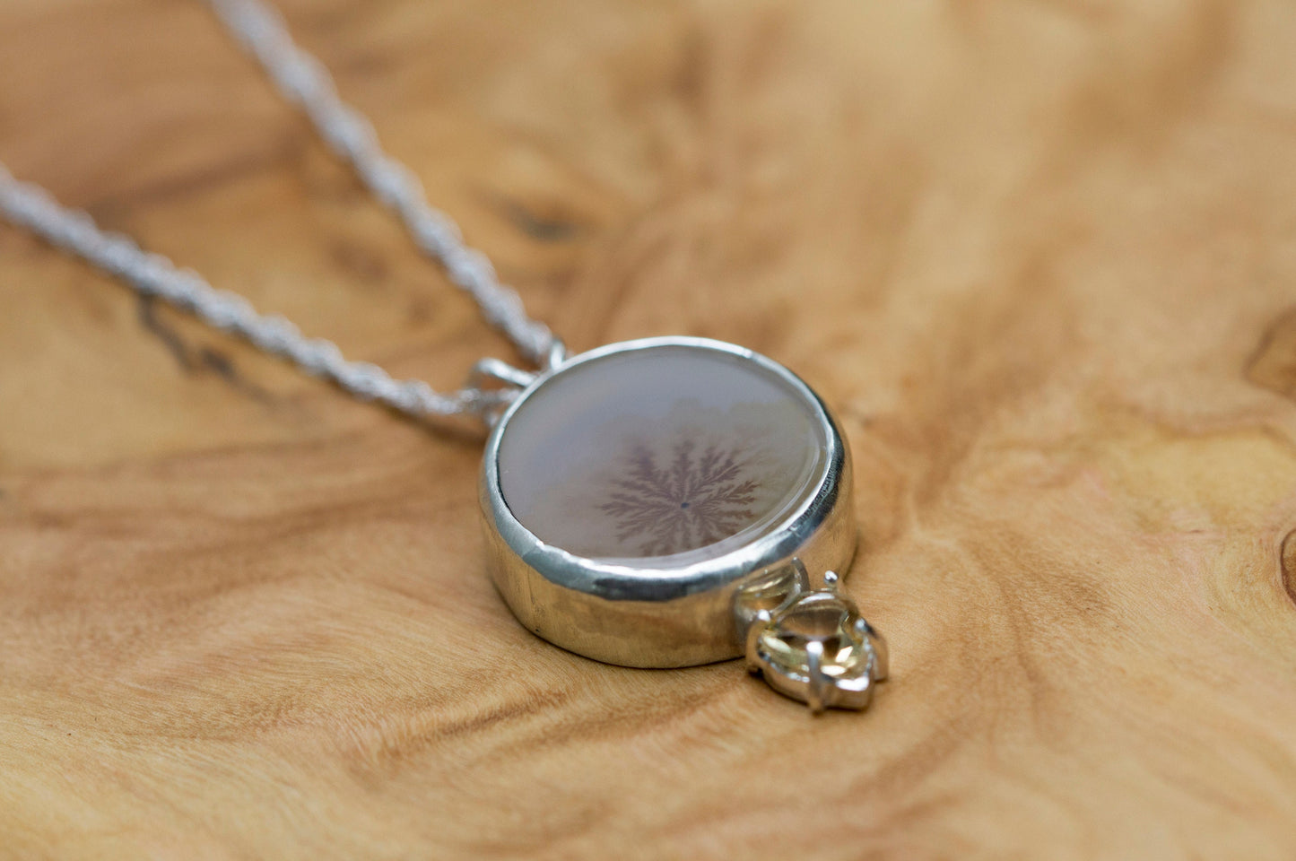 Dendritic agate and citrine silver pendant